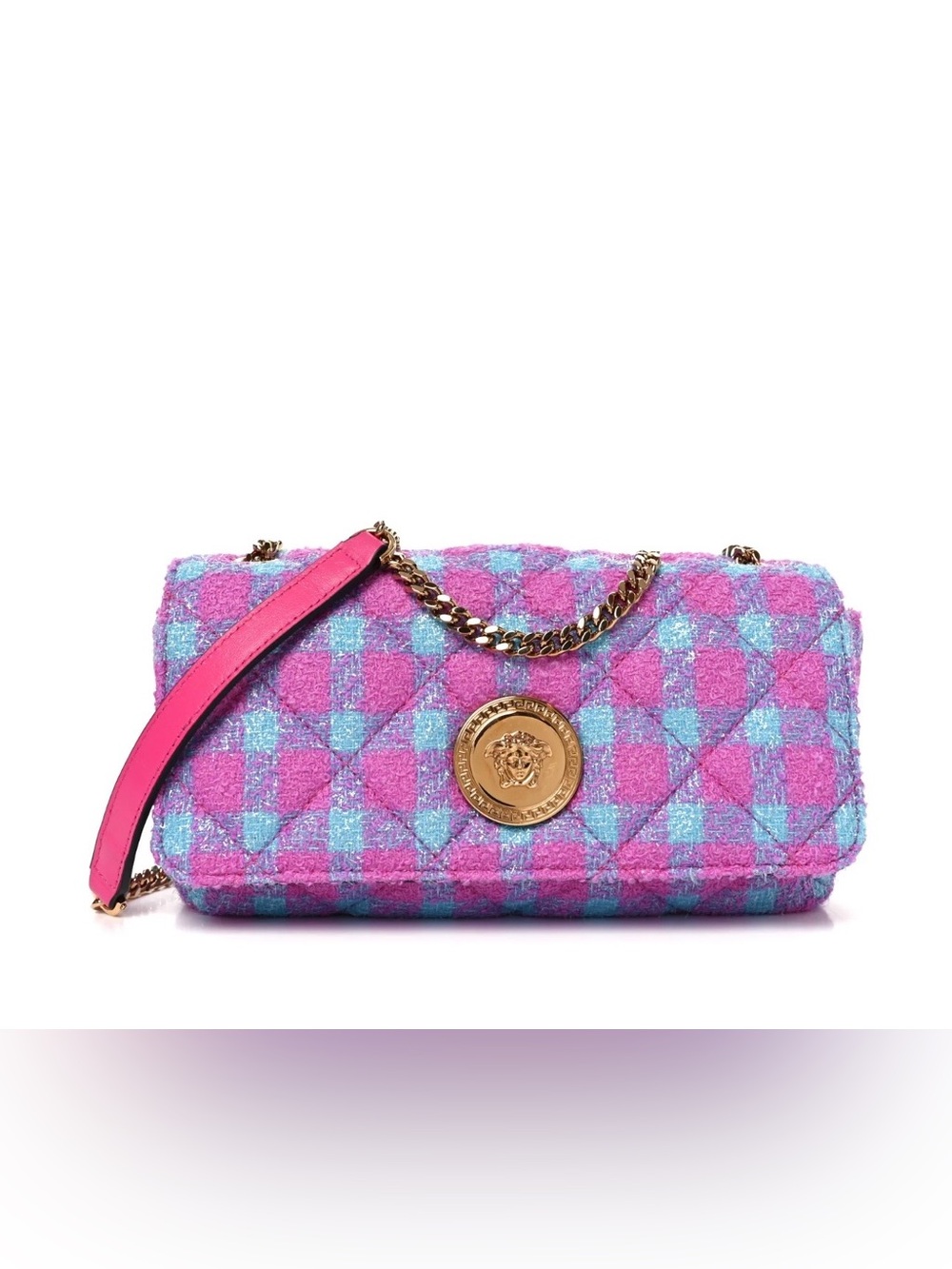 VERSACE Tweed Quilted Medusa Chain Crossbody Shoulder bag